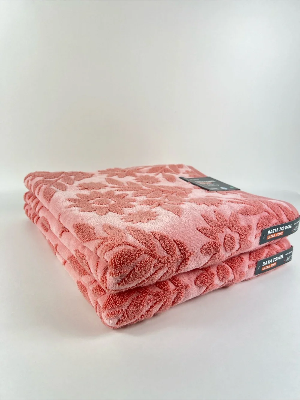 Caro Home Bath Towels Pink Floral Textured Ultra Soft 100% Cotton 2 Pc NEW